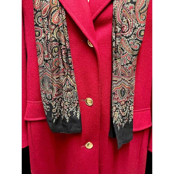 Red Wool Chesterfield Coat w Scarf-JG Hook-Size 14-Long-Winter-Single Breasted - Picture 3 of 11